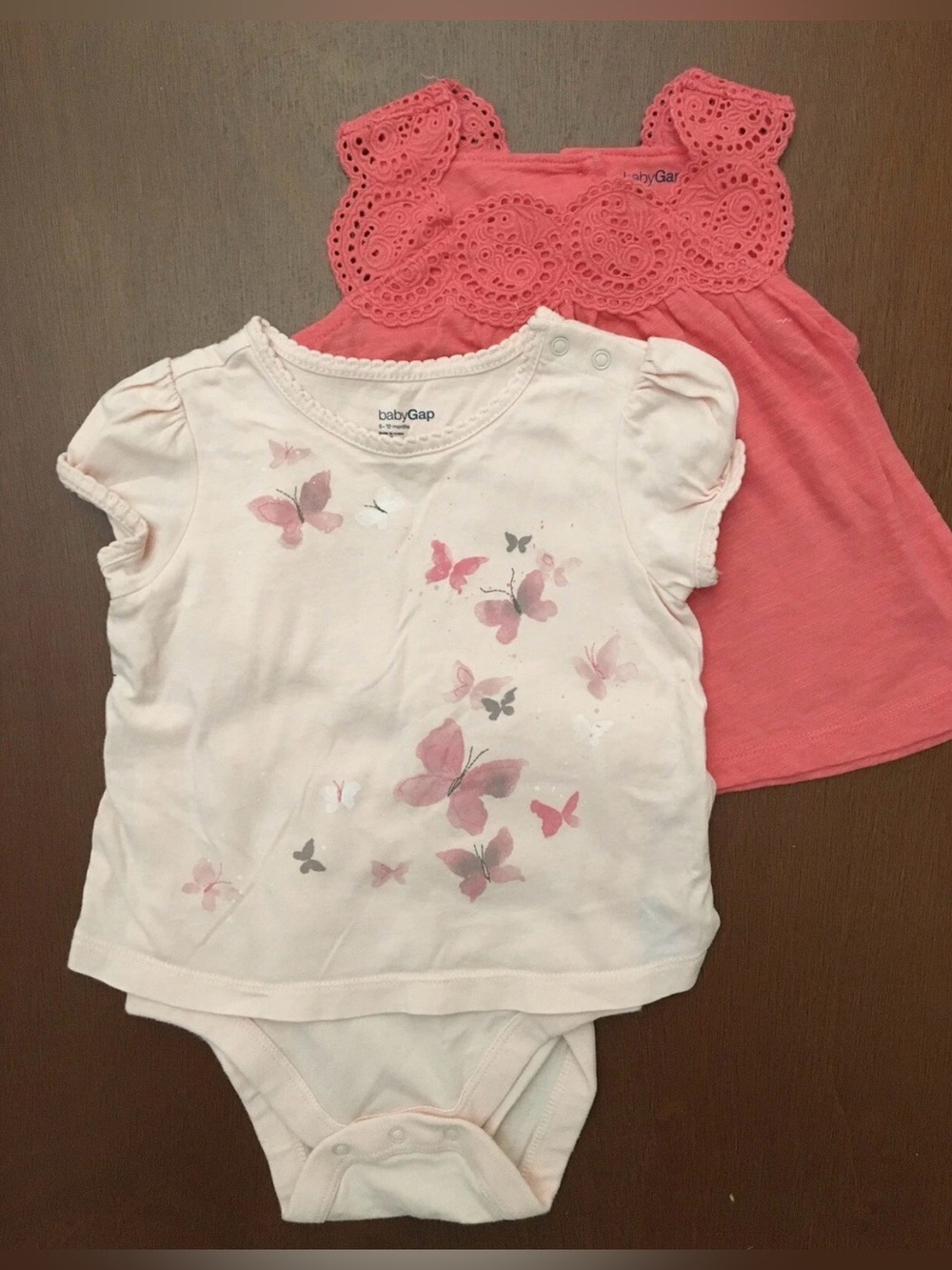 Baby Gap 6-12 month Lot Of 2 One Piece & Top. Pink Butterfly Melon Lace